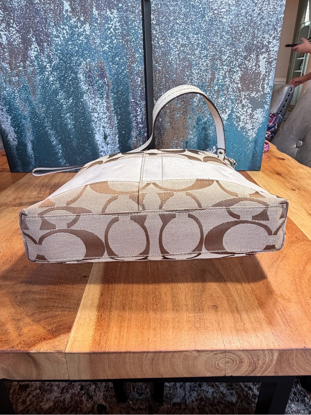 Coach Y2K 2009 Signature Stripe Canvas Hobo Bag Khaki Ivory GUC - Picture 5 of 17